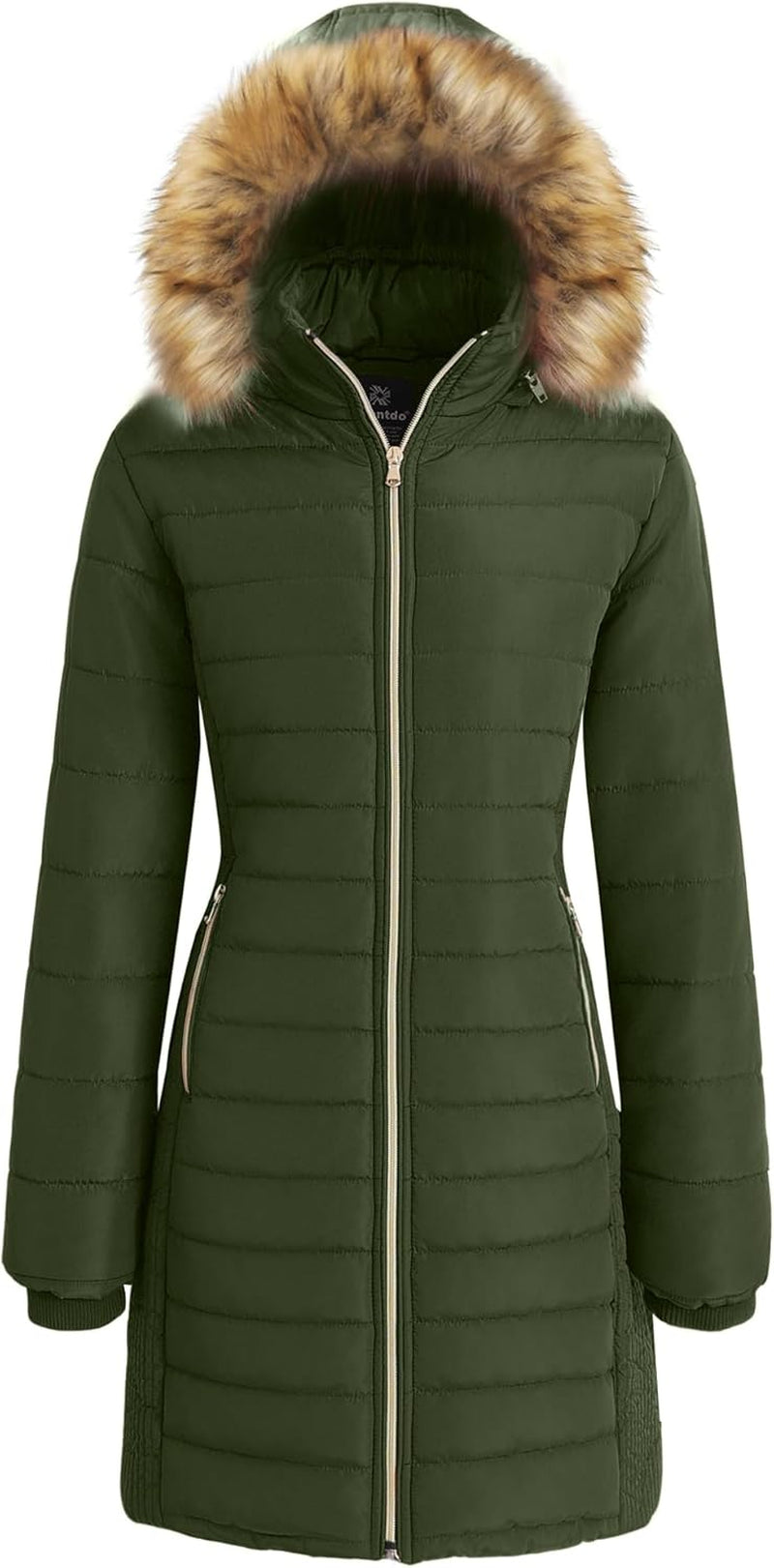 Women'S Long Winter Puffer Coat Warm Waterproof Jackets with Faux Fur Hood