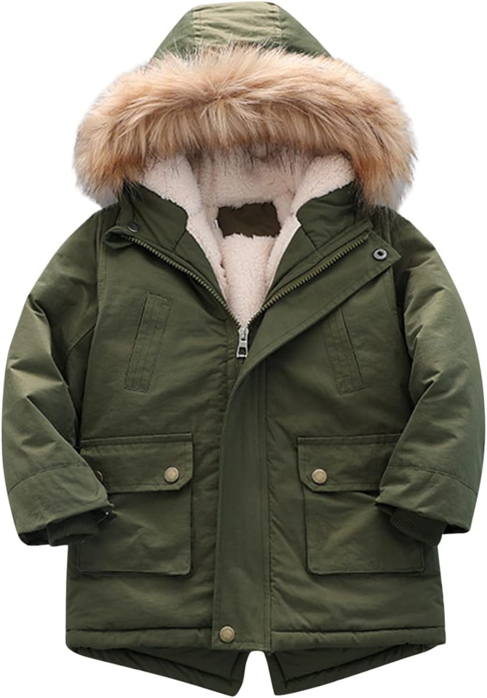 2Y-7Y Kids Boy'S Quilted Puffer Jacket Fleece Lined Thick Coat Hooded Winter Waterproof Parka Faux Fur Outerwear (Green, 3-4 Years)