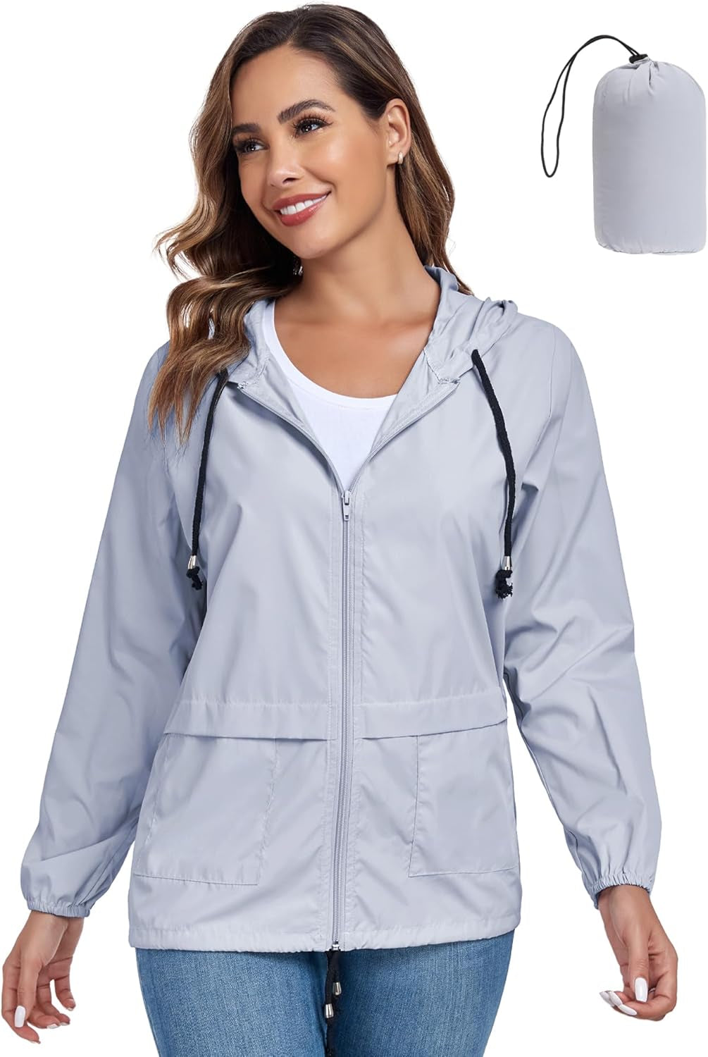 Women'S Raincoat Waterproof Windbreaker Hooded Lightweight Packable Rain Jacket with Back Zipper Coats S-XXL