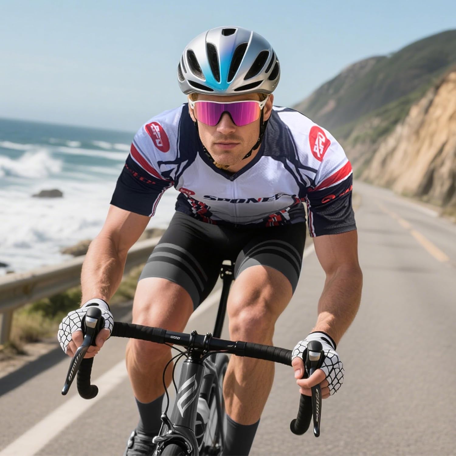 Men'S Cycling Jerseys Tops Biking Shirts Short Sleeve Bike Clothing Full Zipper Bicycle Jacket with Pockets