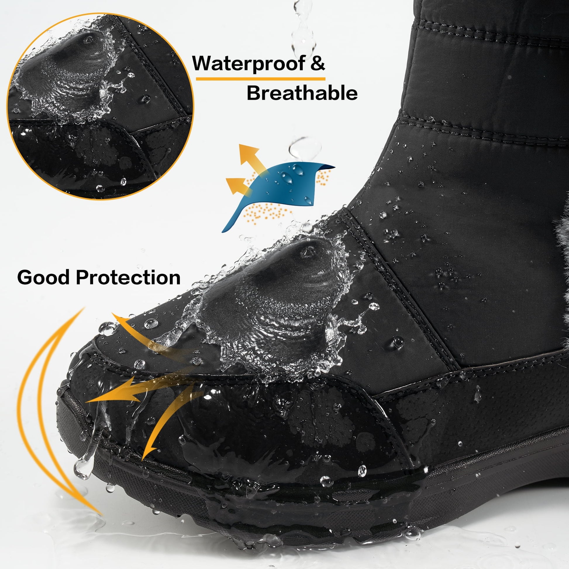 Women'S Snow Boots, Waterproof Faux Fur Lined Mid Calf, Black, Size 8