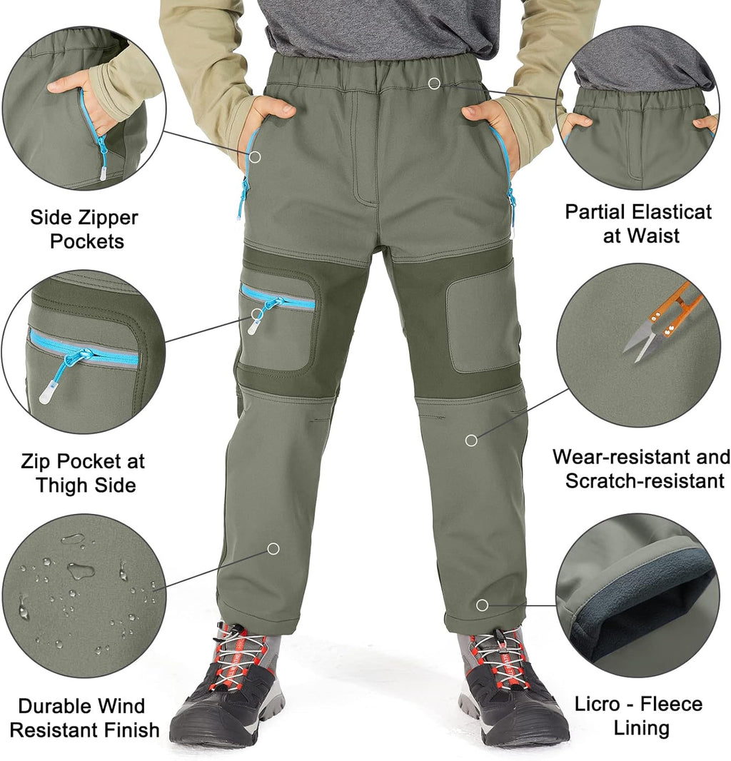 Kids Boy'S Snow Waterproof Pants Youth Fleece Lind Hiking Softshell Warm Insulated Trousers
