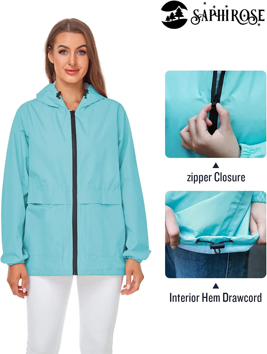Rain Jacket Women Waterproof Raincoat Packable Hooded Windbreaker