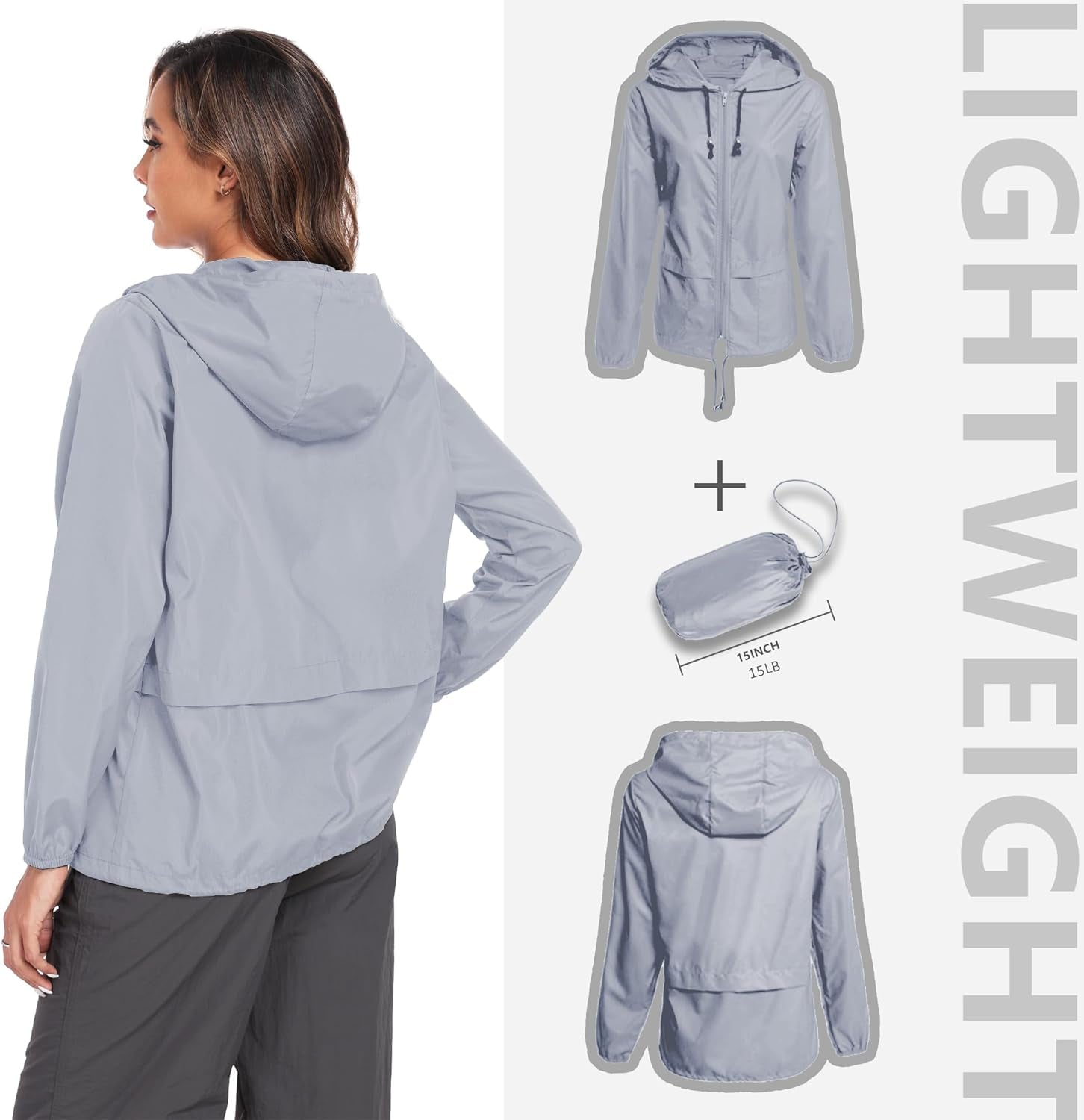 Women'S Raincoat Waterproof Windbreaker Hooded Lightweight Packable Rain Jacket with Back Zipper Coats S-XXL