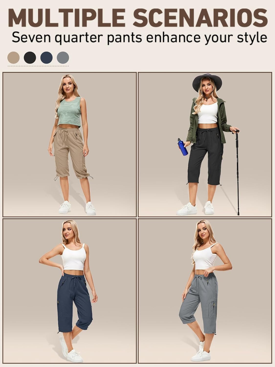 Women'S Cargo Capris Pants Casual Hiking Pants Lightweight Quick Dry Travel Summer Pants for Women