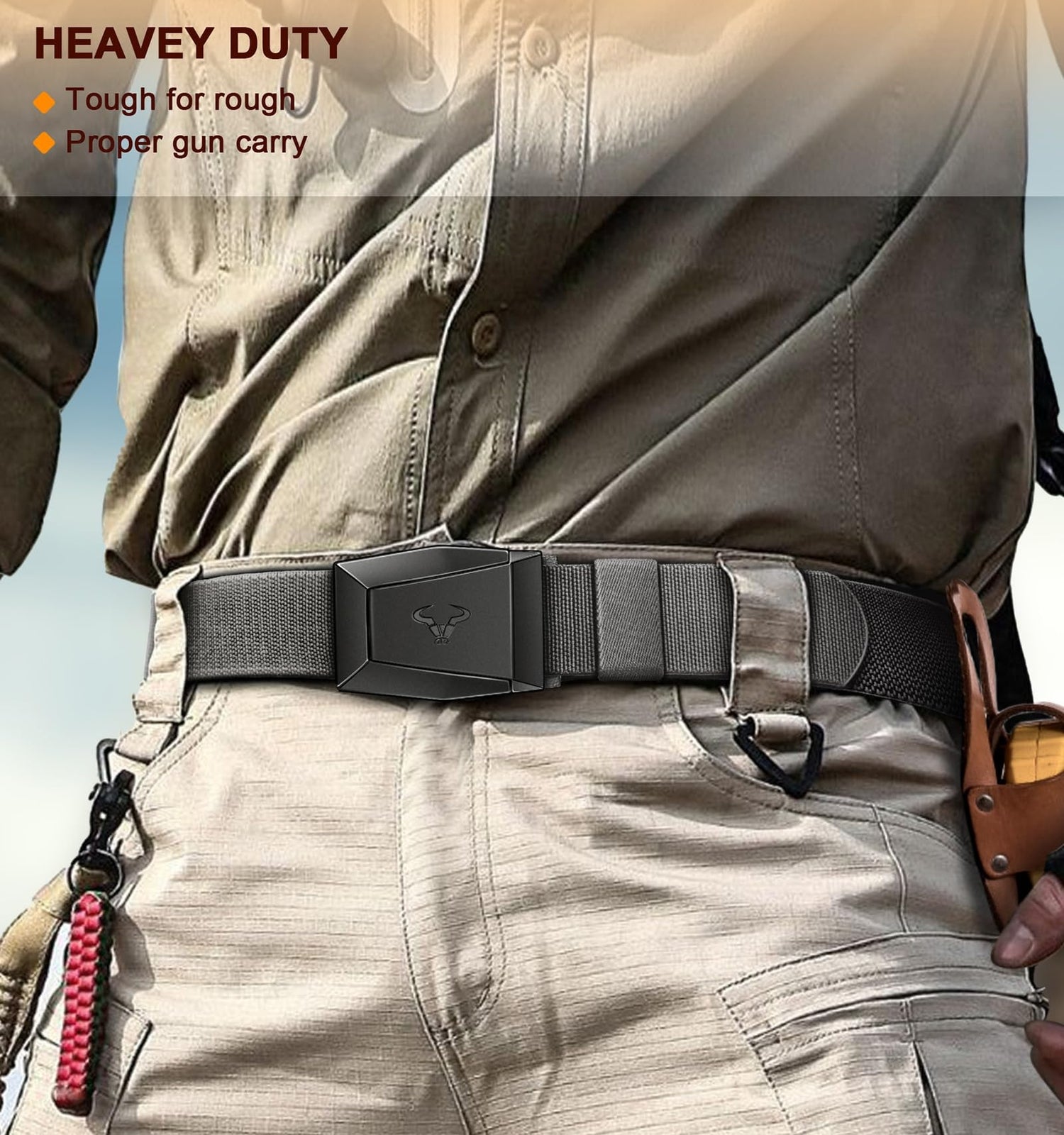 BULLIANT Men Belt 2 Pack,Nylon Web Holster Belt Stretch for Gift Men Outdoor ...