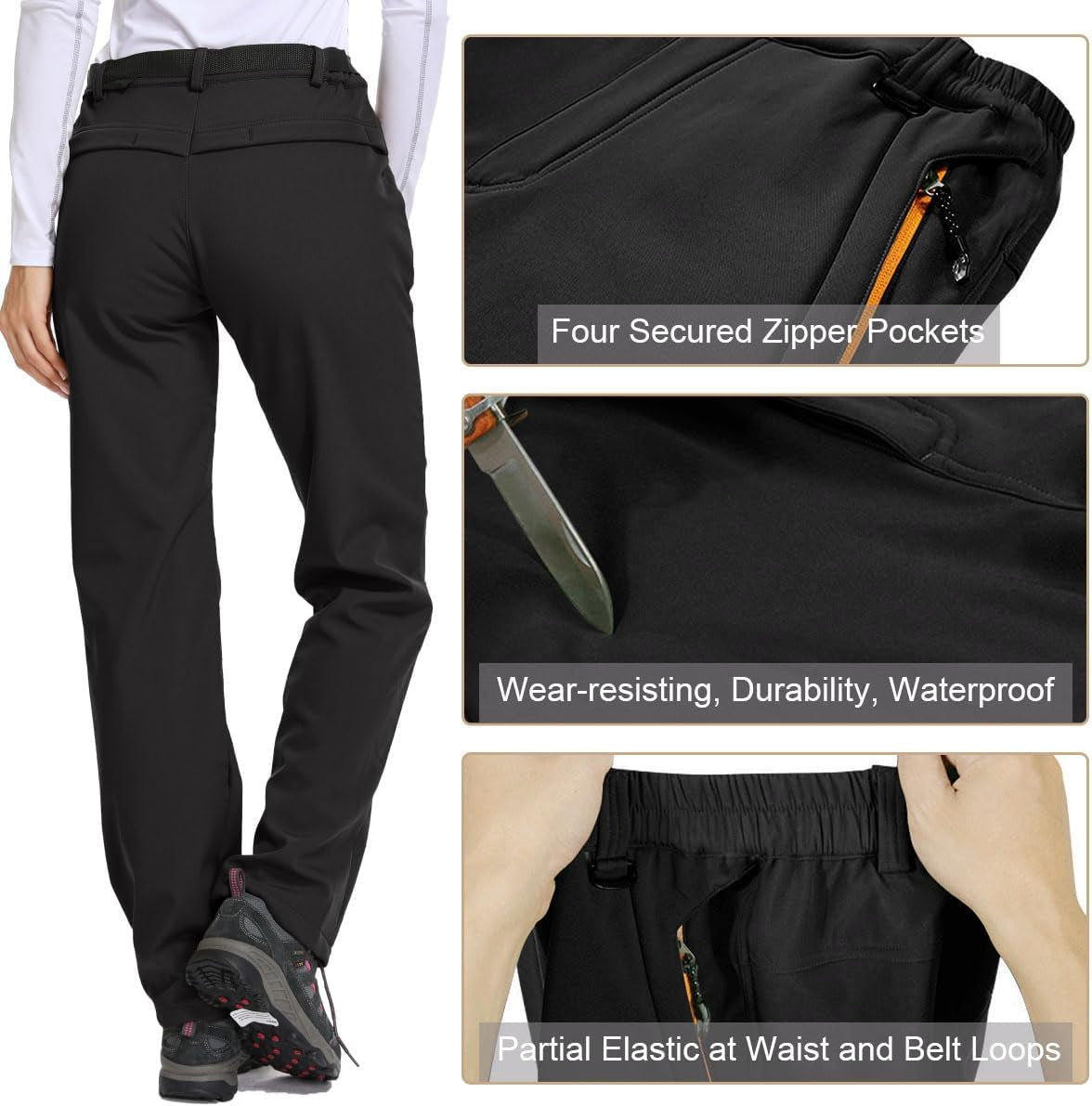 Women'S Waterproof Pants Hiking Ski Snow Fish Fleece Lined Insulated Outdoor Golf Travel Pant