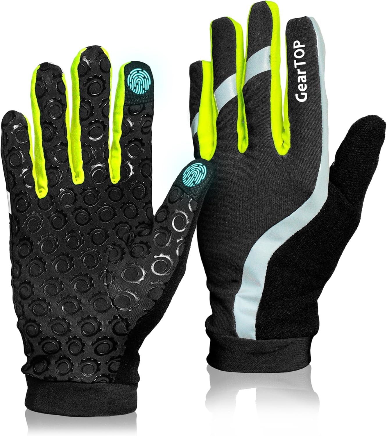 Running Gloves for Men & Women, Touchscreen Cold Weather Jogging Gear, Fluorescent Reflective Winter Gloves Visible at Night, Warm Glove Liners for Hiking