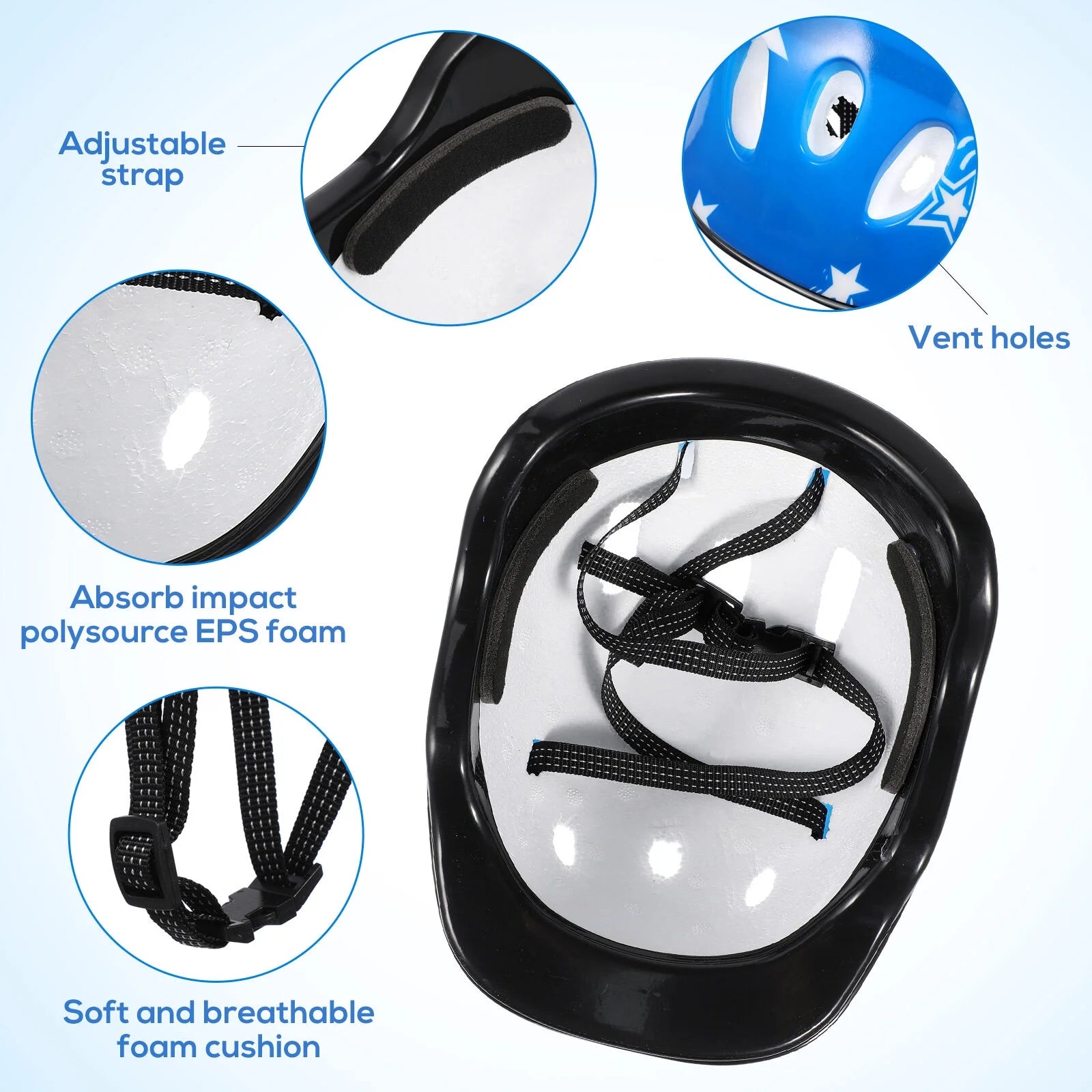 Kids Adjustable Helmet Suitable for Ages 3-14 Years Toddler Boys Girls, Sports Protective Gear Set Knee Elbow Wrist Pads for Bike Skateboard Scooter Rollerblading-Blue