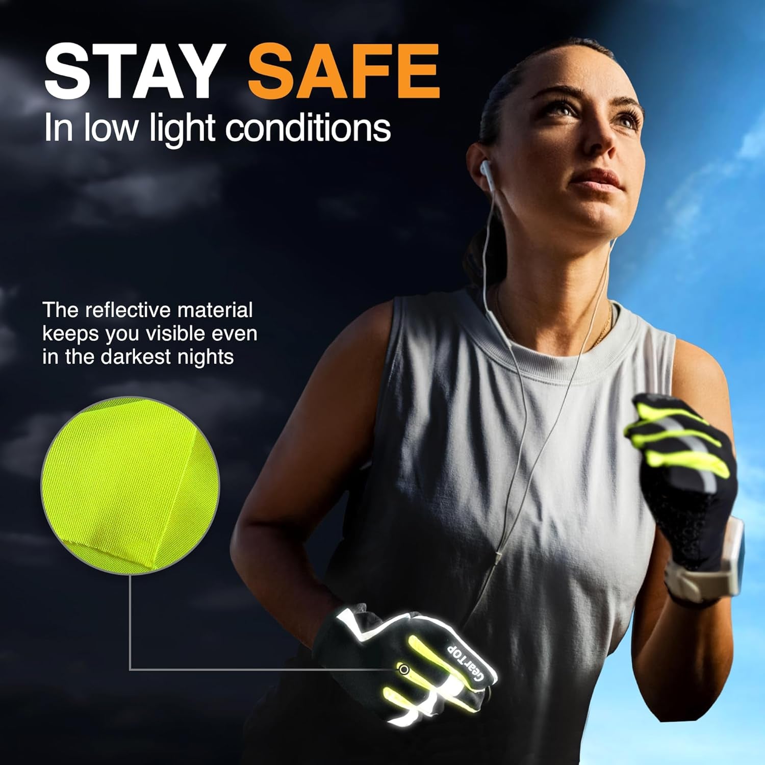 Running Gloves for Men & Women, Touchscreen Cold Weather Jogging Gear, Fluorescent Reflective Winter Gloves Visible at Night, Warm Glove Liners for Hiking