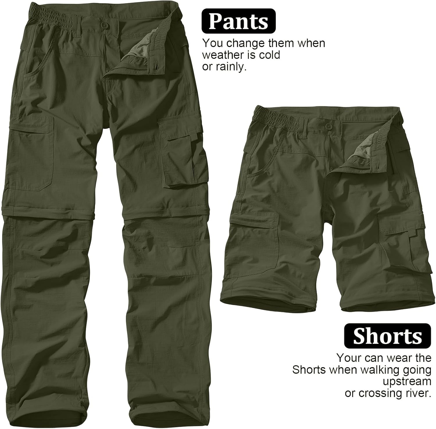 Men'S Outdoor Quick Dry Convertible Lightweight Hiking Fishing Zip off Safari Trousers