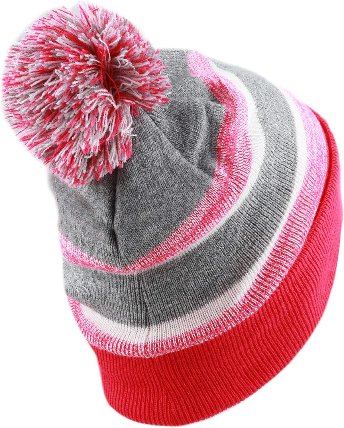 Kids Cuffed Beanie Knit Stripe Pom Winter Hat