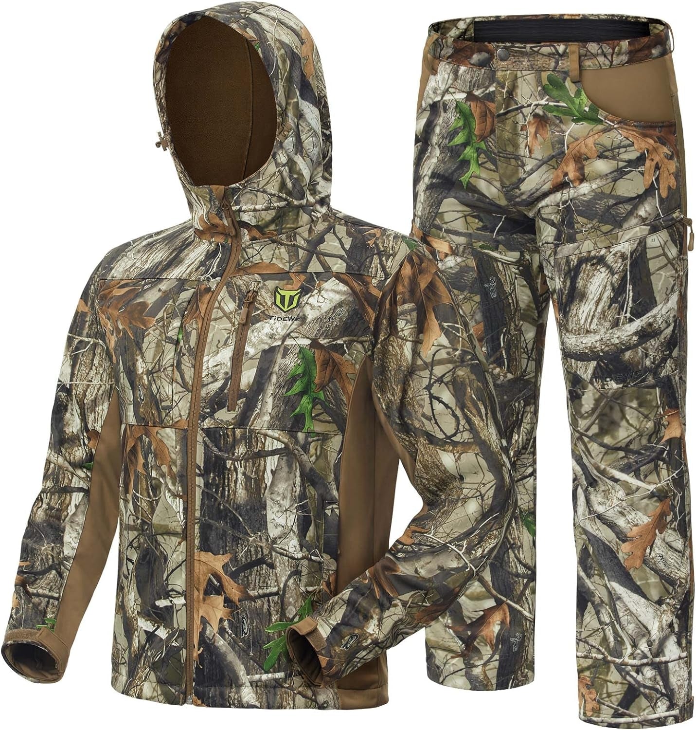 Hunting Clothes for Men with Fleece Lining, Safety Strap Compatible Water Resistant Silent Hunting Jacket and Pants