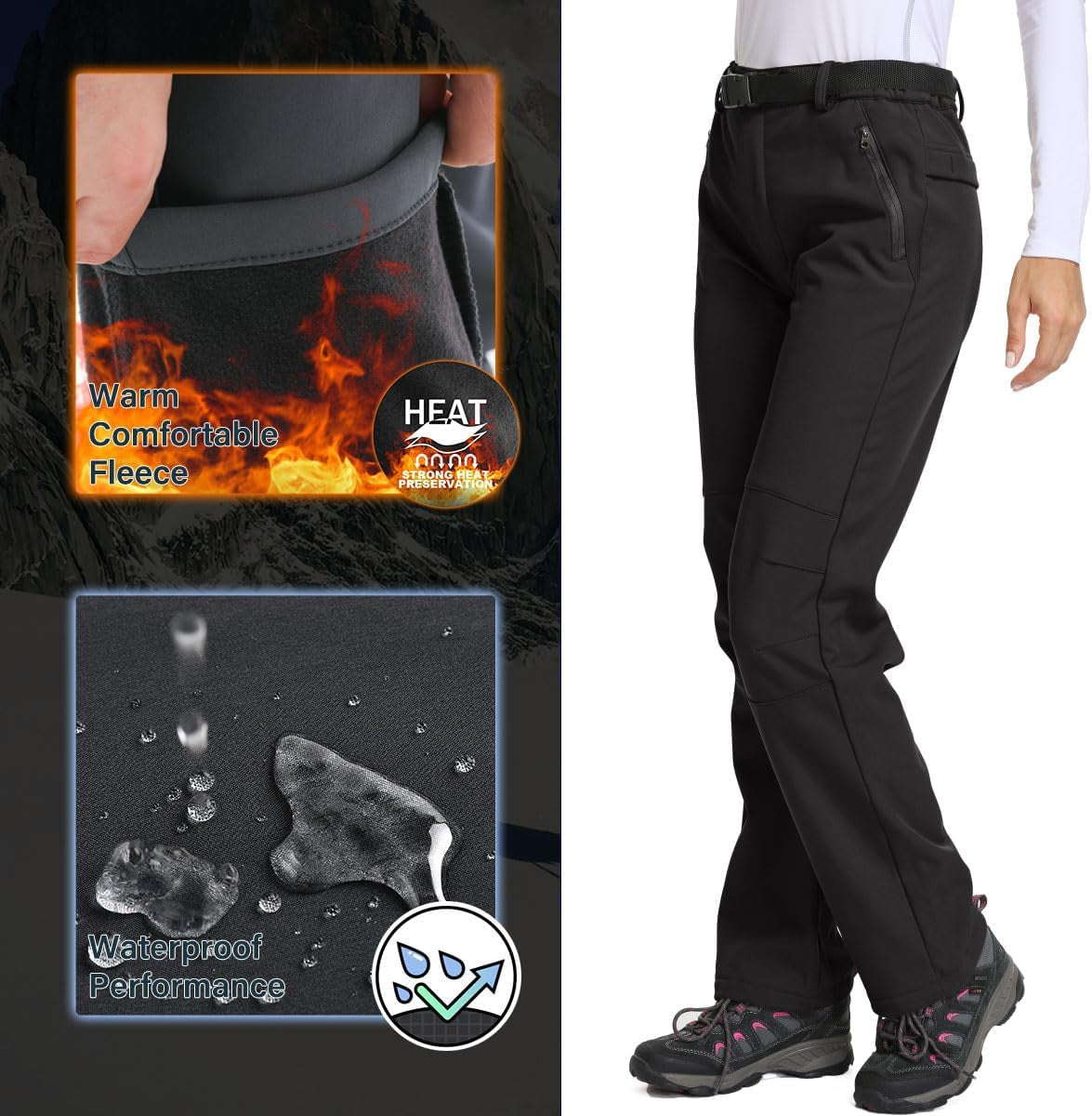 Women'S Waterproof Pants Hiking Ski Snow Fish Fleece Lined Insulated Outdoor Golf Travel Pant