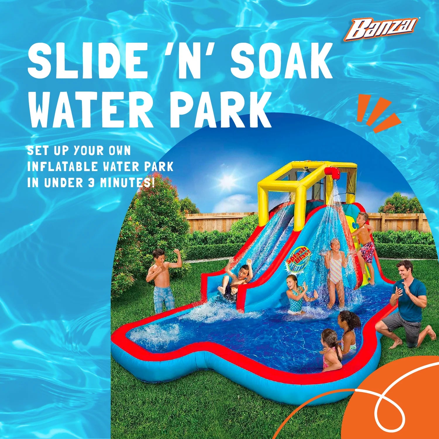 Slide N Soak Inflatable Outdoor Kids Splash Pool Water Park, Ages 5+