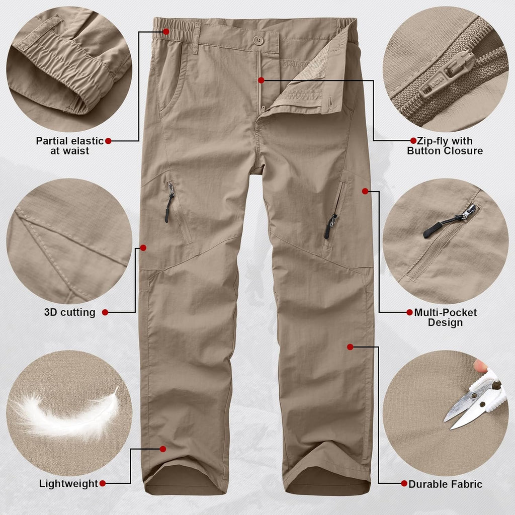 Kids' Cargo Pants, Youth Boys' Hiking Casual Outdoor Quick Dry Boy Scout Pants