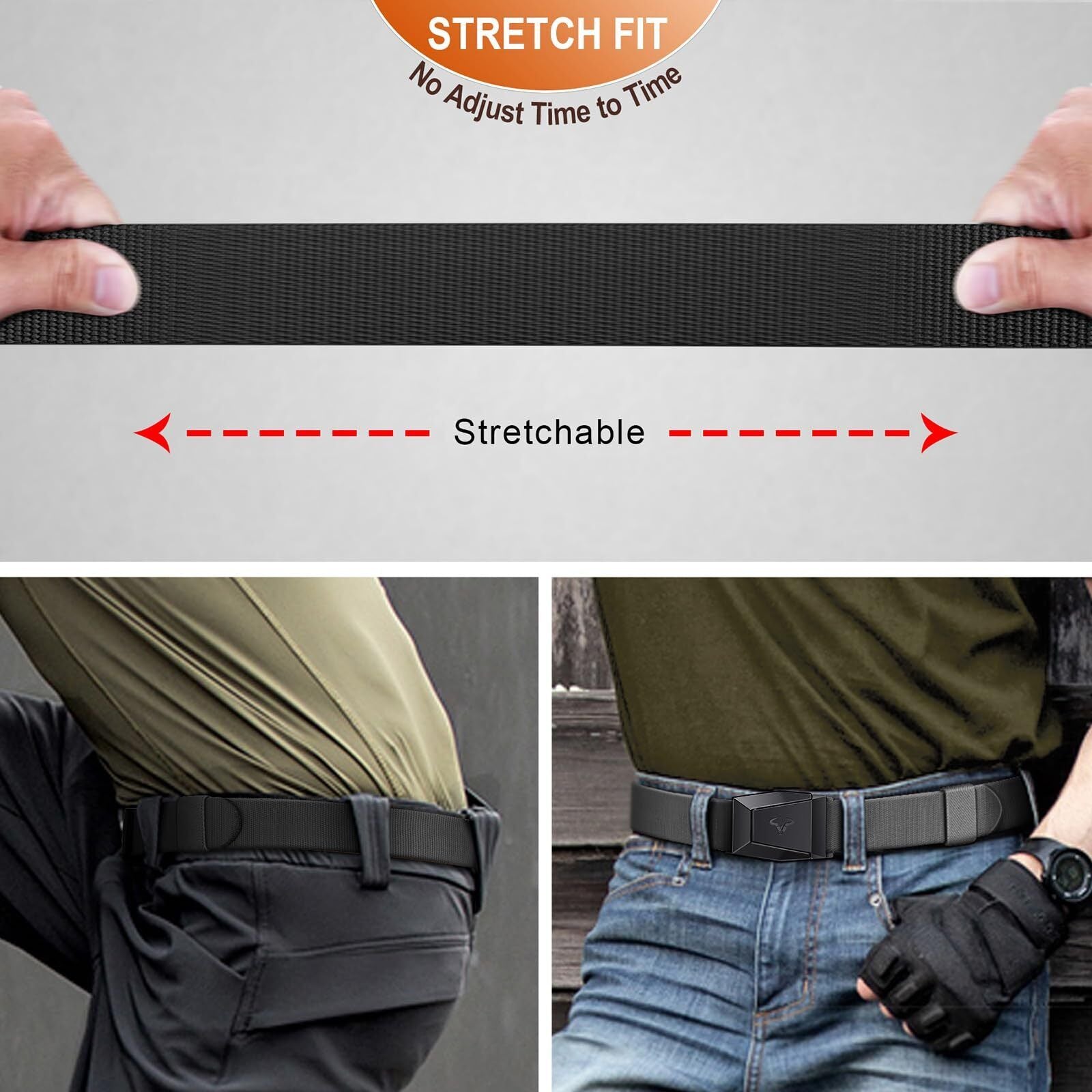 BULLIANT Men Belt 2 Pack,Nylon Web Holster Belt Stretch for Gift Men Outdoor ...