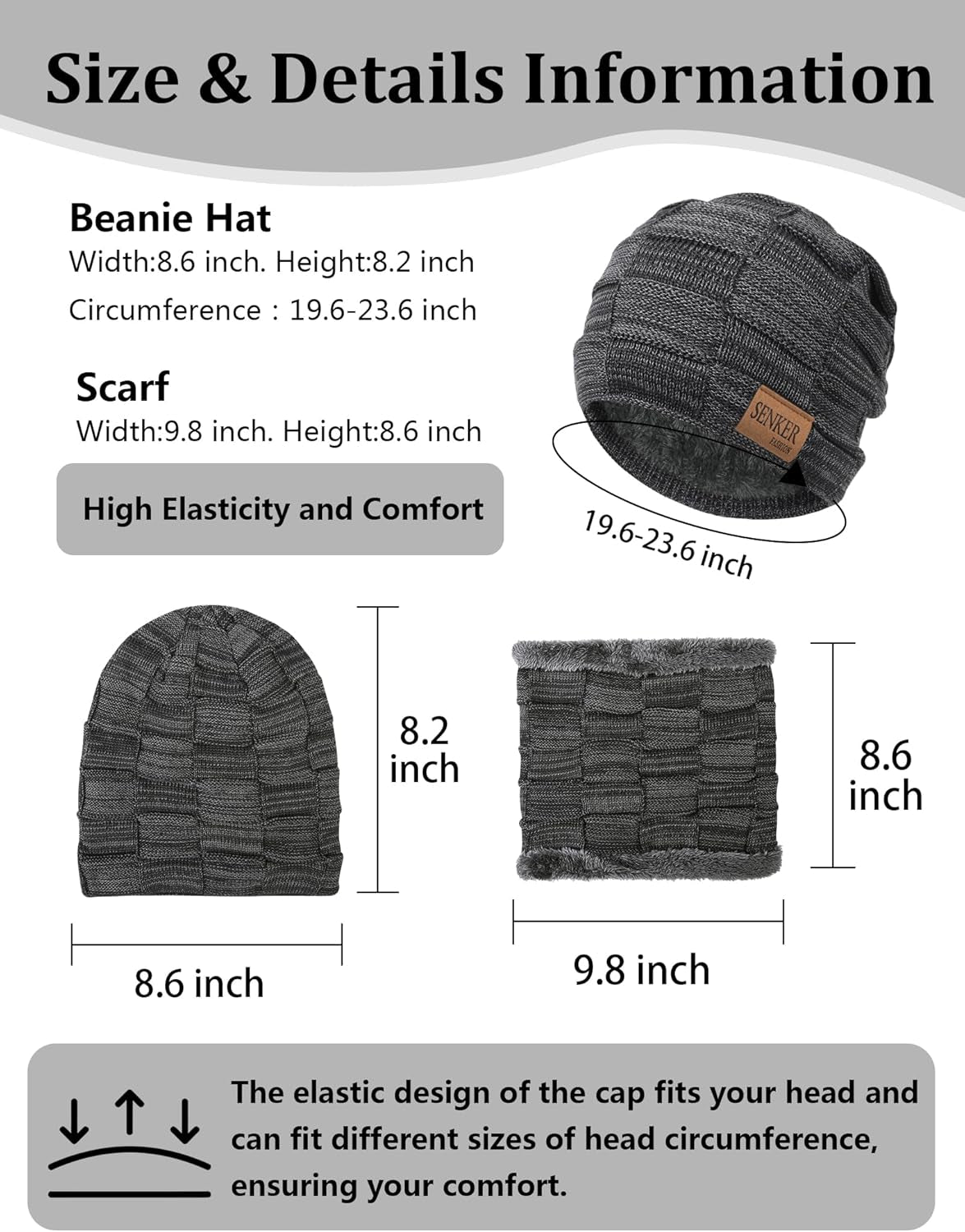 3 Pieces Winter Hat Scarf and Gloves Set for Men and Women, Knit Slouchy Beanie Cap & Neck Warmer & Screen - Touch Gloves