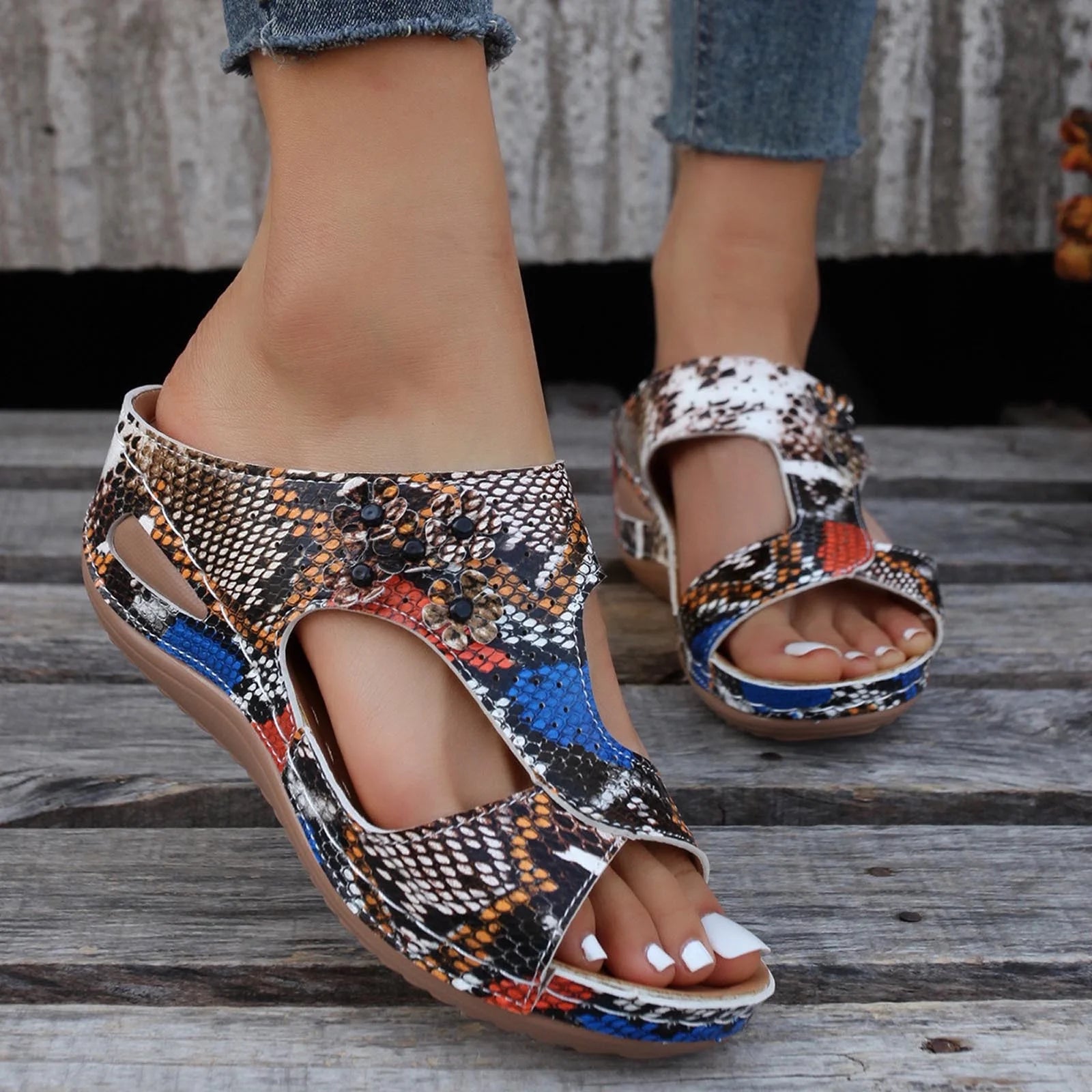 Orthopedic Sandals for Women Beach Slippers with Arch Support Anti- Breathable Open Toe Vintage Wedge Sandals for Women, up to 65% Off!
