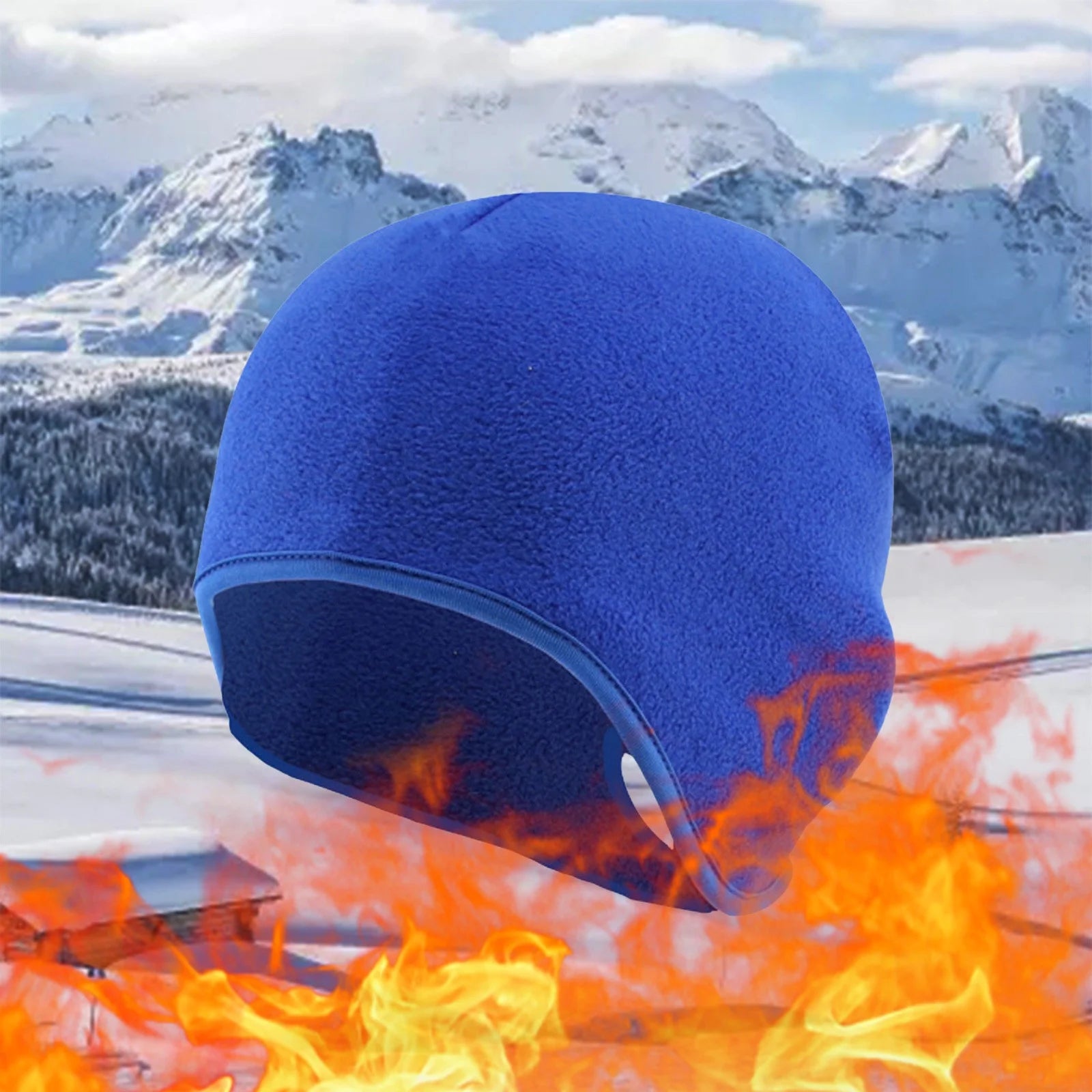Winter Blue Baseball Cap Thermal Skull Cycling Running Beanie Hats under Windproof Cycle Cover Ears for Adults Men and Women Outdoor Sports Riding Skiing Climbing Polyester