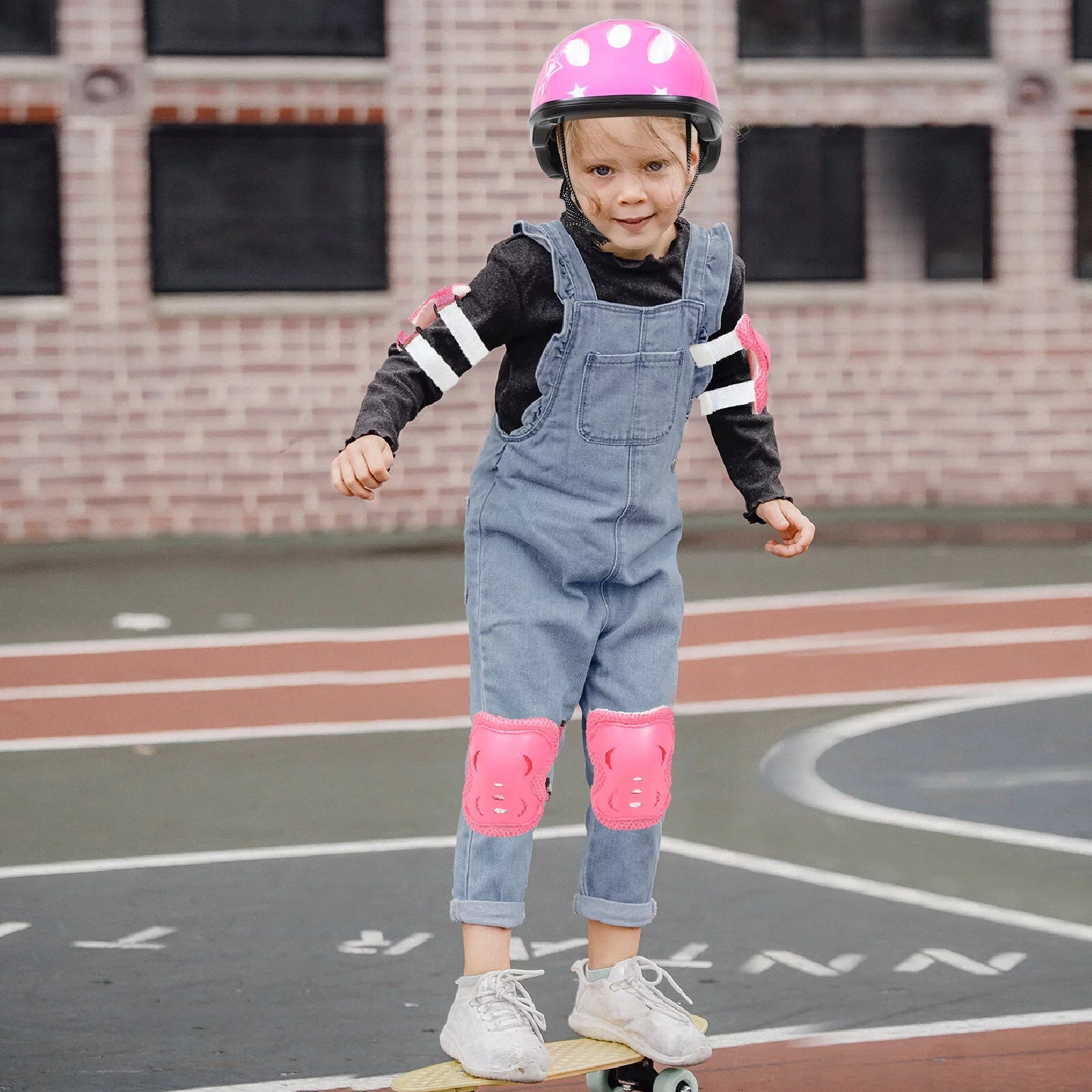 Kids Adjustable Helmet Suitable for Ages 3-14 Years Toddler Boys Girls, Sports Protective Gear Set Knee Elbow Wrist Pads for Bike Skateboard Scooter Rollerblading-Pink