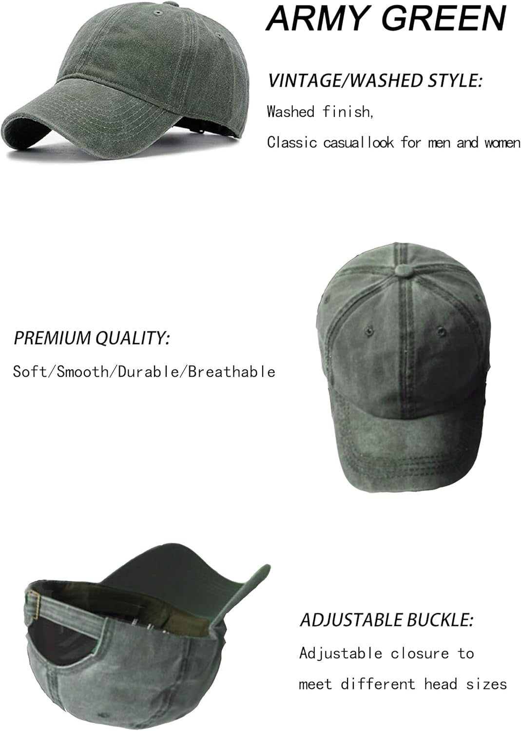 Unisex Vintage Washed Distressed Baseball-Cap Twill Adjustable Dad-Hat
