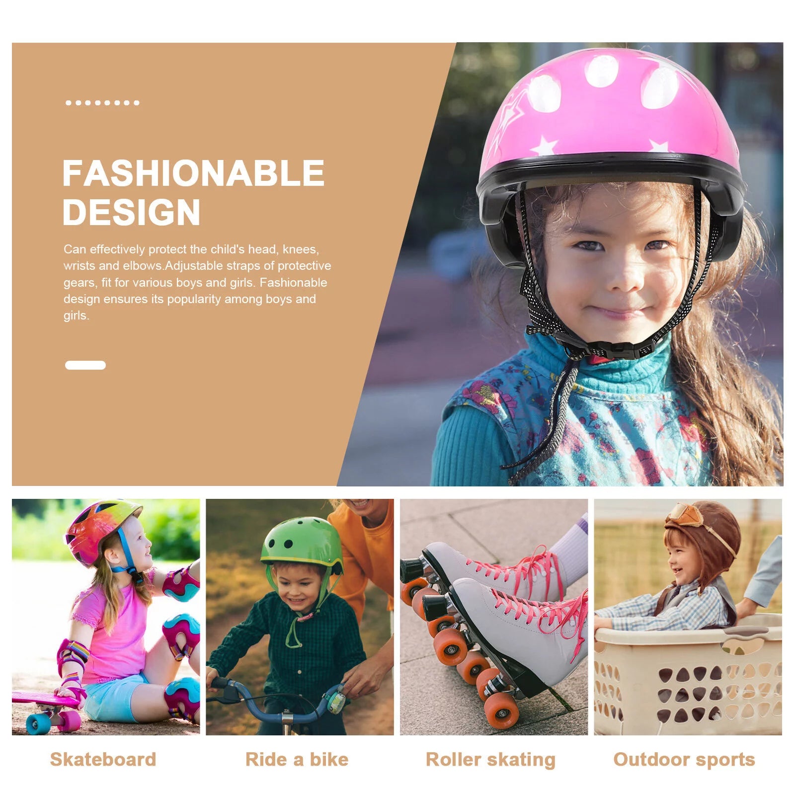 Kids Adjustable Helmet Suitable for Ages 3-14 Years Toddler Boys Girls, Sports Protective Gear Set Knee Elbow Wrist Pads for Bike Skateboard Scooter Rollerblading-Pink