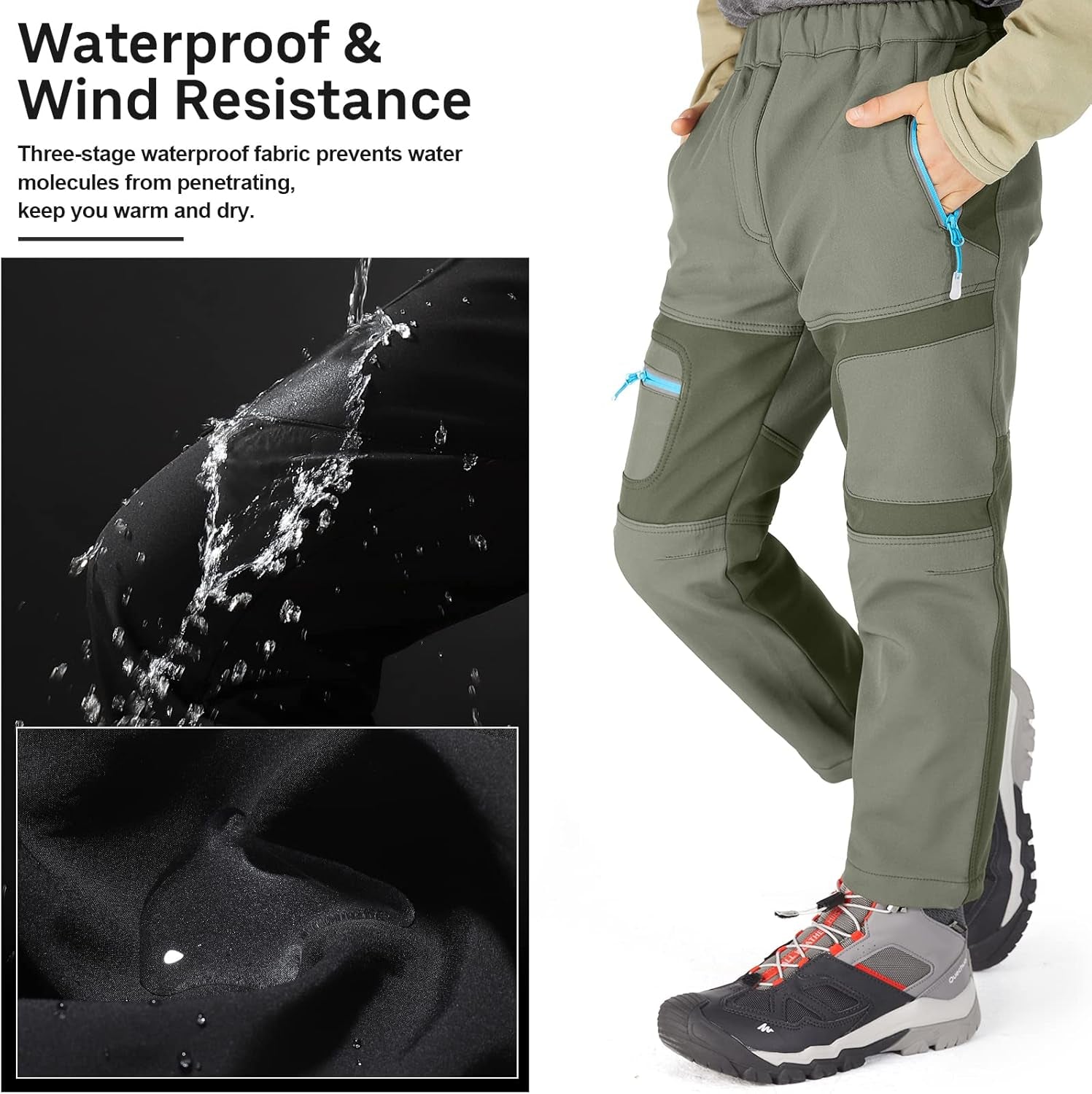 Kids Boy'S Snow Waterproof Pants Youth Fleece Lind Hiking Softshell Warm Insulated Trousers