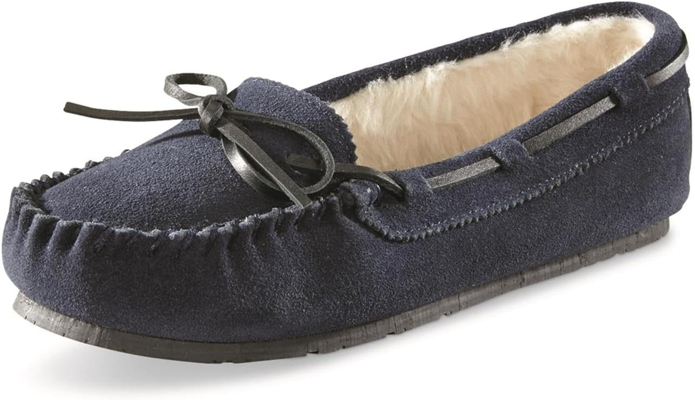 Fur-Lined Moccasin Slipper Shoes for Women, Ladies Bedroom House Slippers, Indoor and Outdoor
