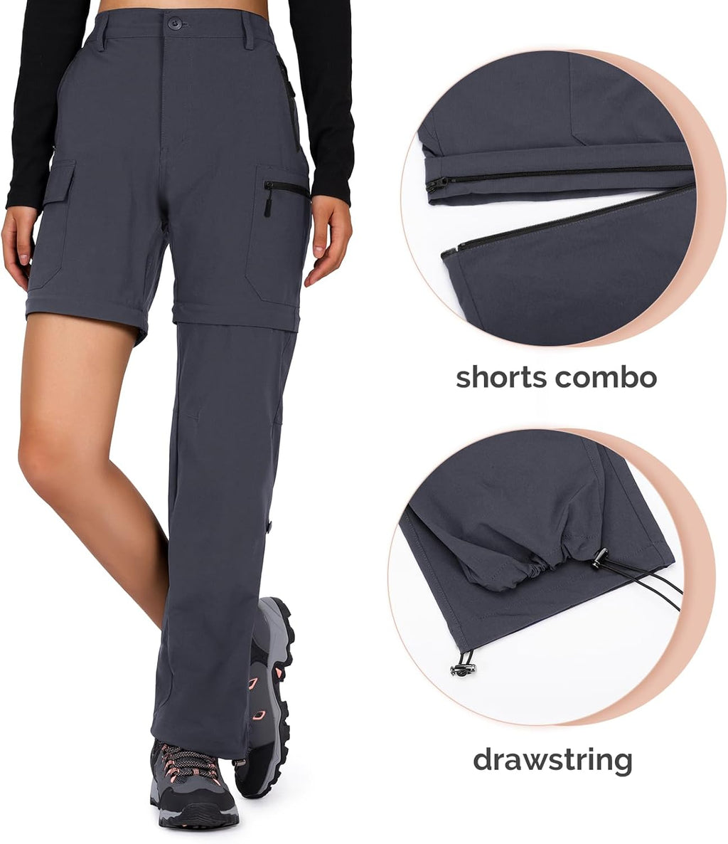 Women'S-Hiking-Pants-Convertible Quick-Dry-Stretch-Lightweight Zip-Off Outdoor Pants with 5 Deep Pockets