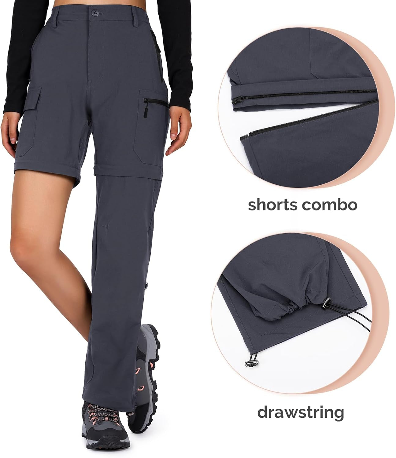 Women'S-Hiking-Pants-Convertible Quick-Dry-Stretch-Lightweight Zip-Off Outdoor Pants with 5 Deep Pockets