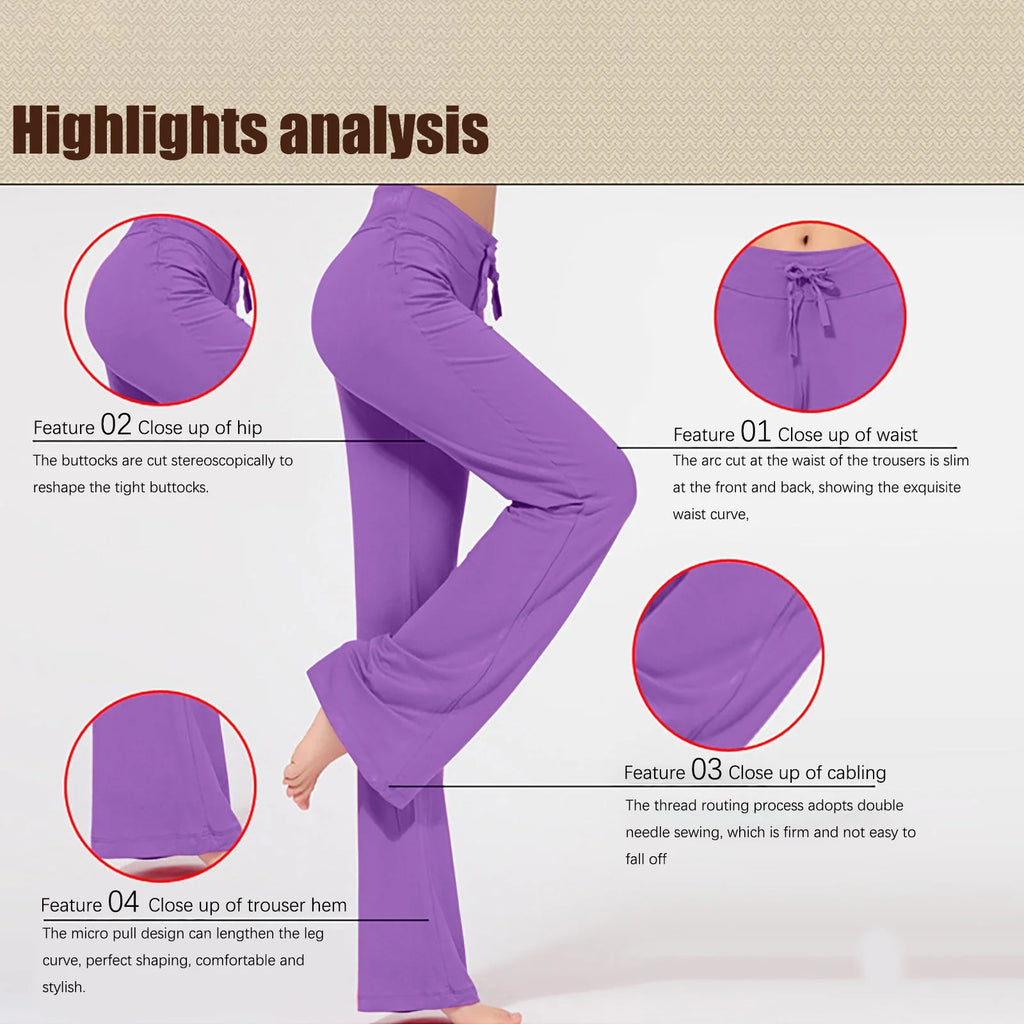 Women'S Purple Pants Wide Leg Elastic High Waist Yoga Leggings Casual Loose Lounge Yoga Pants