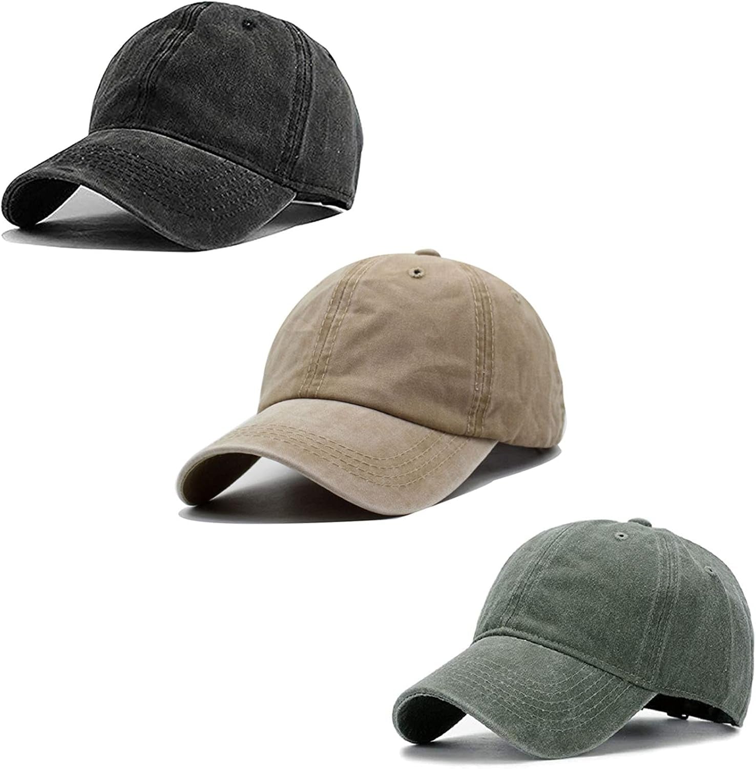 Unisex Vintage Washed Distressed Baseball-Cap Twill Adjustable Dad-Hat