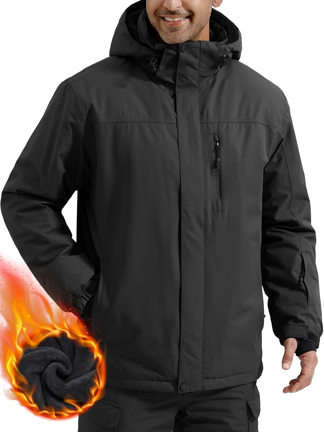 Men'S Waterproof Ski Snow Jacket Fleece Lined Warm Winter Rain Jacket with Hood Fully Taped Seams