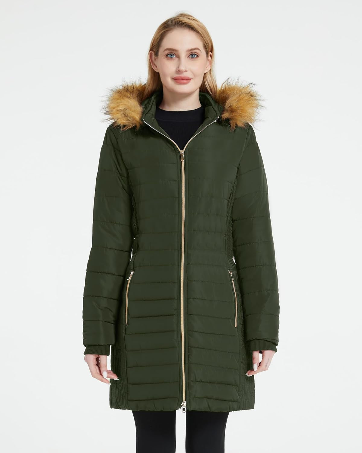 Women'S Long Winter Puffer Coat Warm Waterproof Jackets with Faux Fur Hood