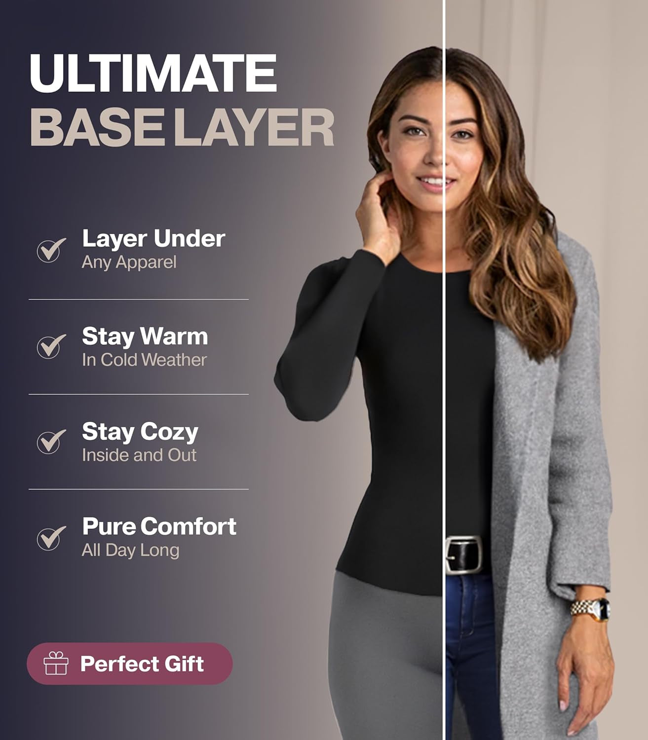 Long Sleeve Thermal Shirts for Women Cold Weather, Womens Thermal Underwear Tops, Base Layer Women Thermal