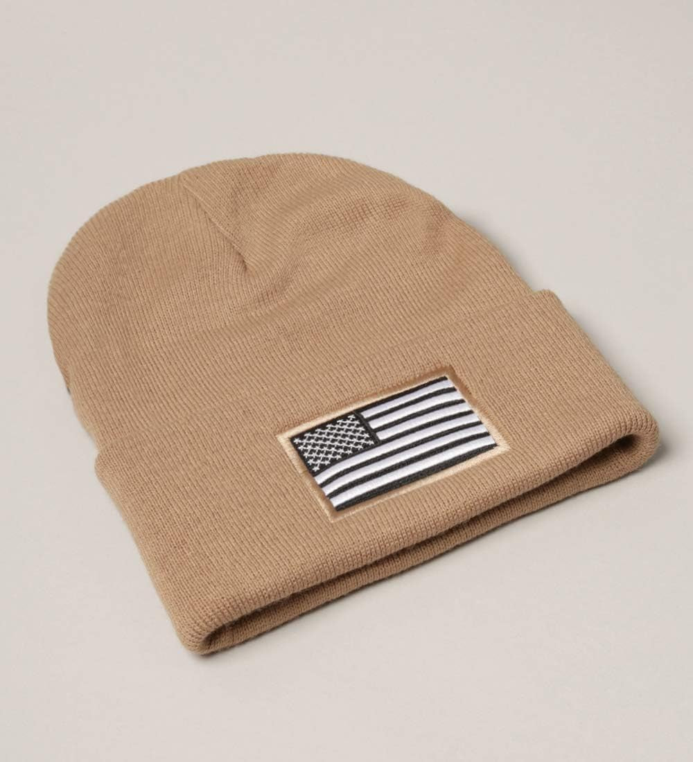 Men’S US American Flag Embroidered Folded Cuff Skull Beanie Cap – Comfortable Stretchy Warm and Cozy Winter Hat
