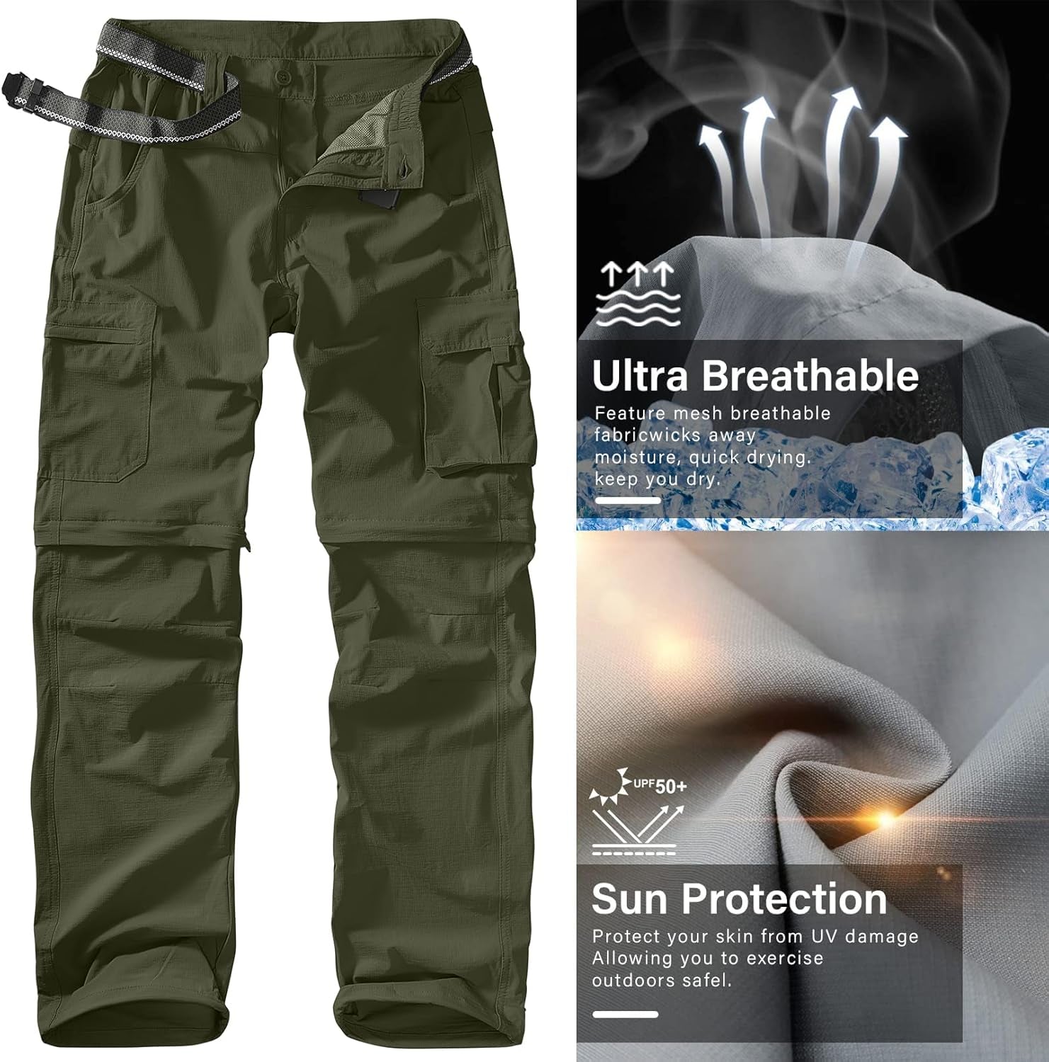 Men'S Outdoor Quick Dry Convertible Lightweight Hiking Fishing Zip off Safari Trousers