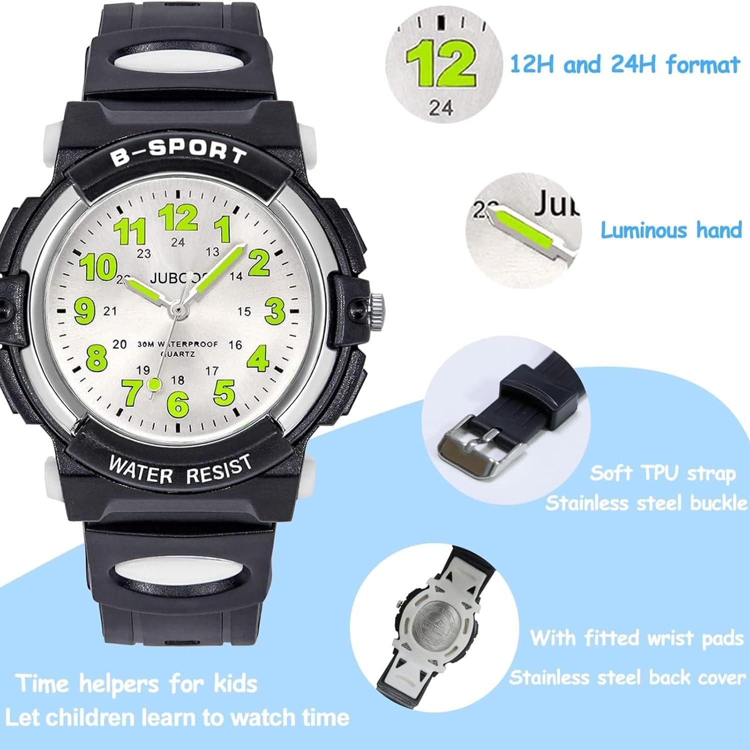 Kids Analog Watch, Childrens Waterproof Quartz Watch for 5-14 Years Old Boys Girls Time Teaching Sports Outdoor Wirstwatch