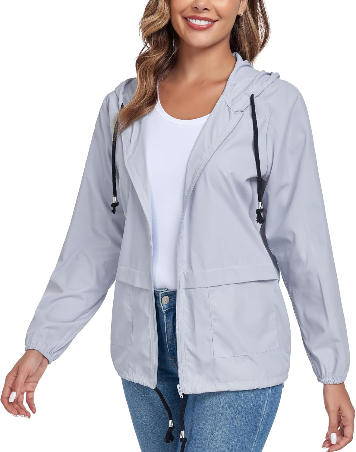 Women'S Raincoat Waterproof Windbreaker Hooded Lightweight Packable Rain Jacket with Back Zipper Coats S-XXL