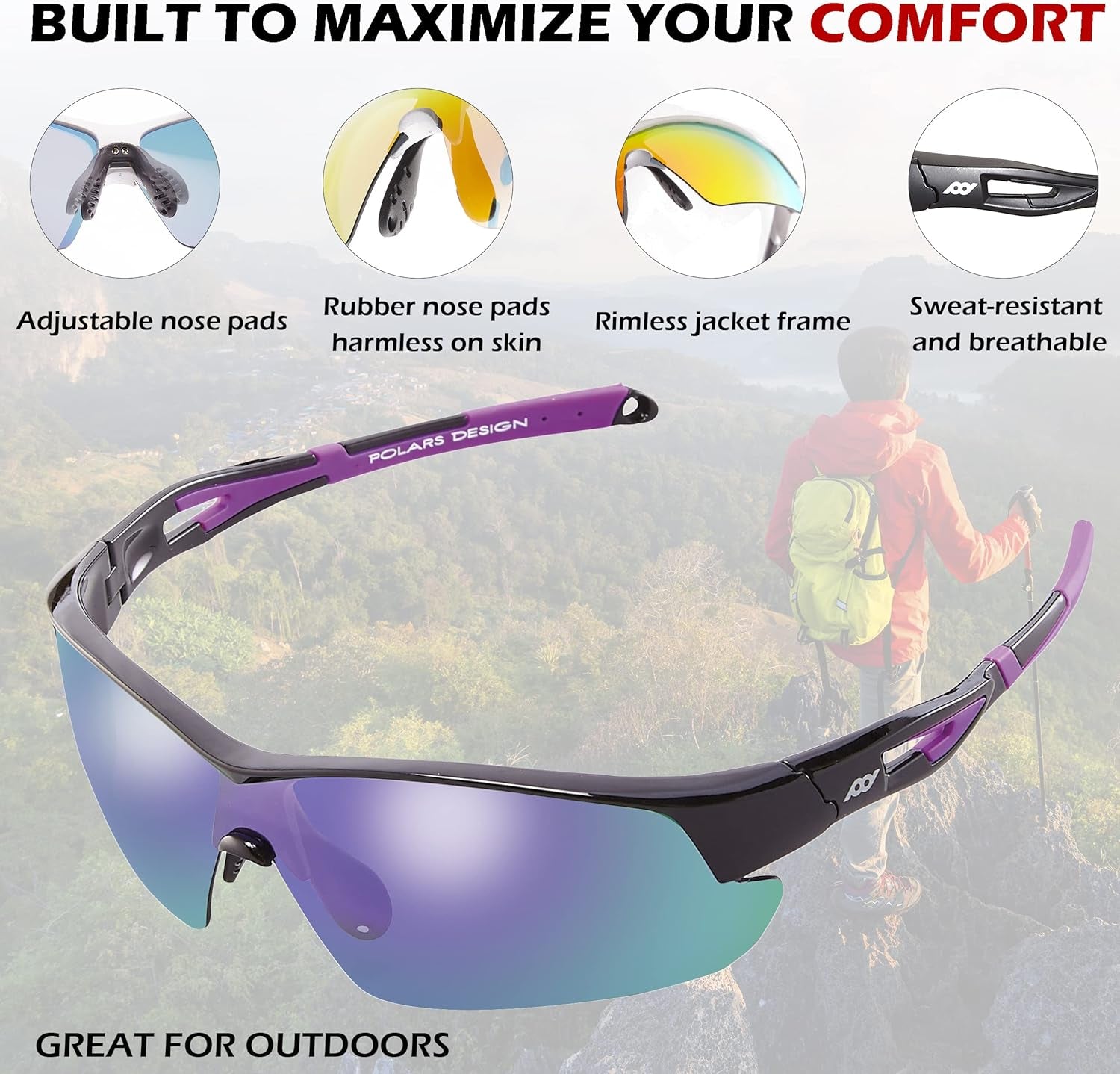 Outdoor Sports Polarized Wrap around Cycling Sunglasses for Men & Women TR90 Frame UV Protection for Fishing