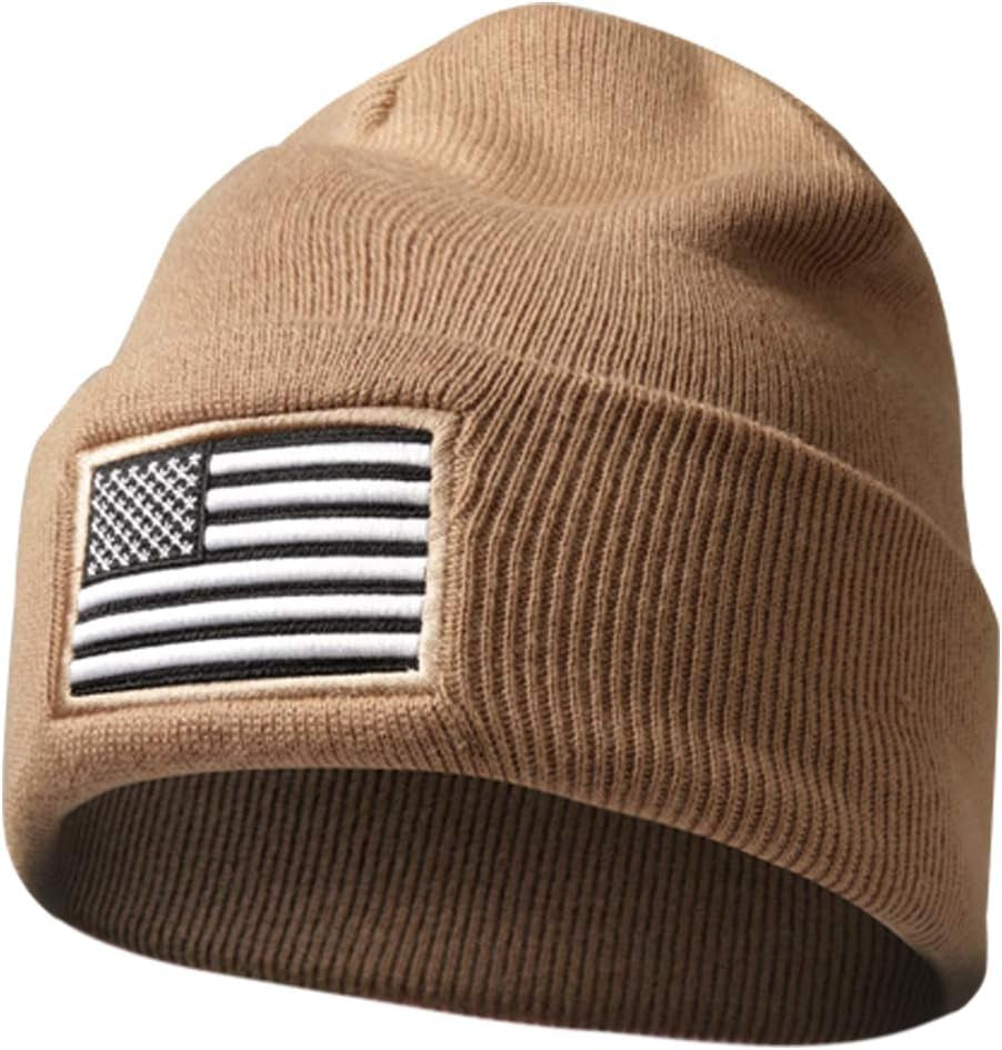 Men’S US American Flag Embroidered Folded Cuff Skull Beanie Cap – Comfortable Stretchy Warm and Cozy Winter Hat