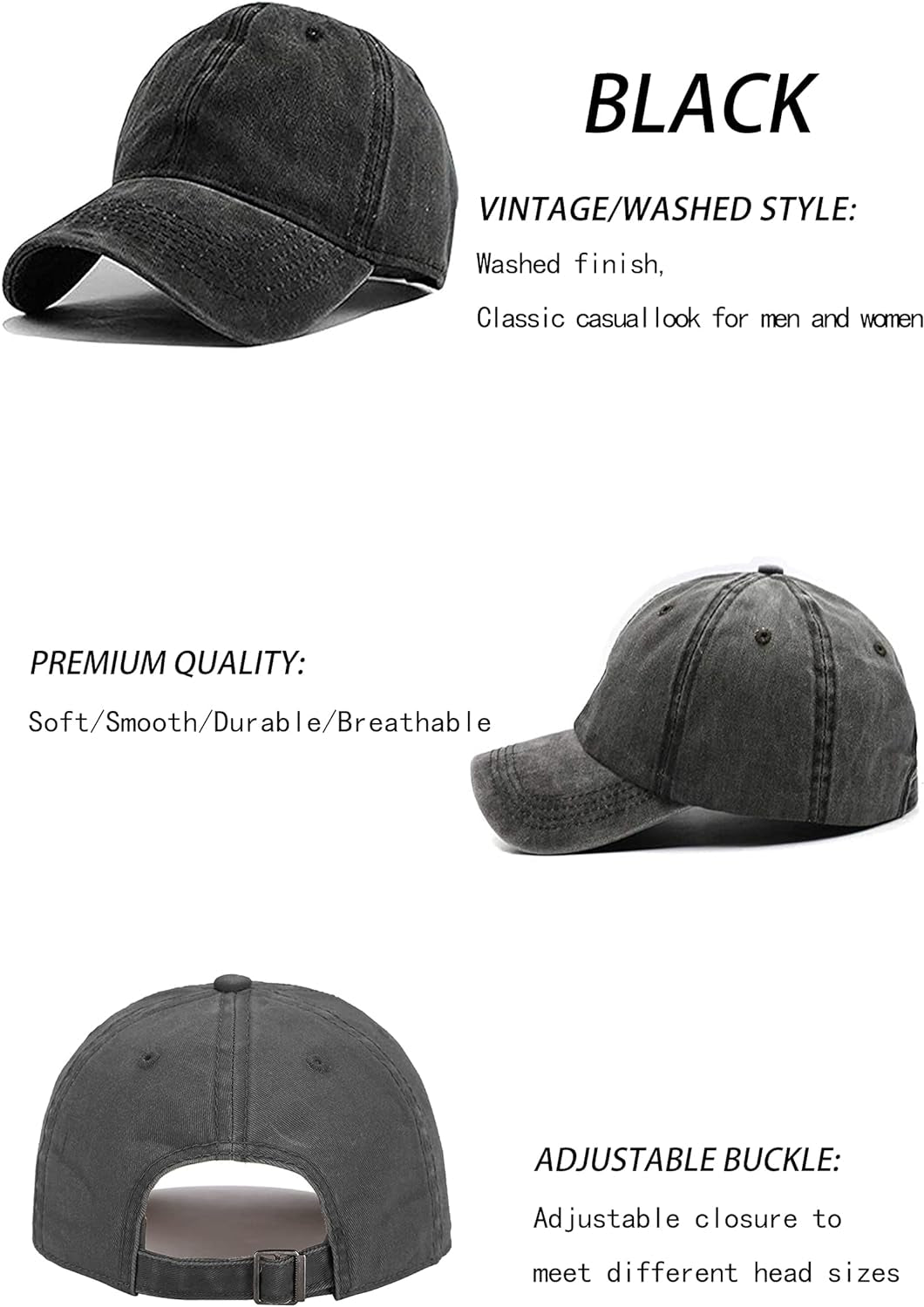 Unisex Vintage Washed Distressed Baseball-Cap Twill Adjustable Dad-Hat