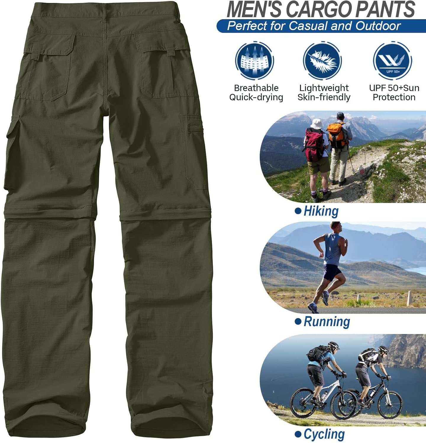 Men'S Outdoor Quick Dry Convertible Lightweight Hiking Fishing Zip off Safari Trousers
