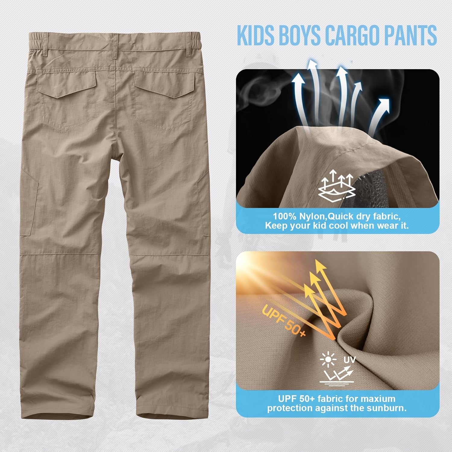 Kids' Cargo Pants, Youth Boys' Hiking Casual Outdoor Quick Dry Boy Scout Pants
