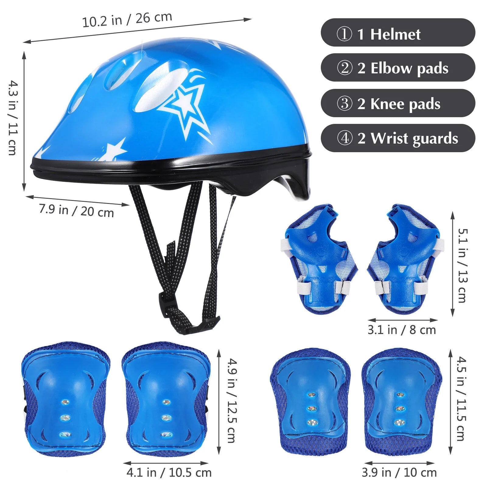 Kids Adjustable Helmet Suitable for Ages 3-14 Years Toddler Boys Girls, Sports Protective Gear Set Knee Elbow Wrist Pads for Bike Skateboard Scooter Rollerblading-Blue