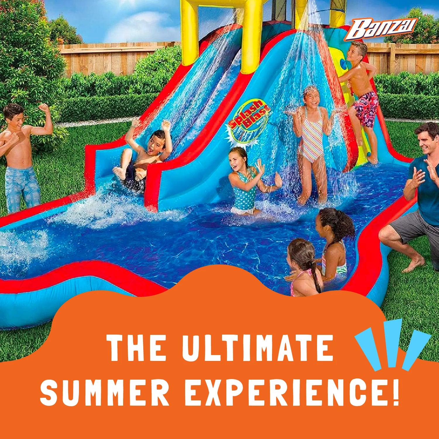 Slide N Soak Inflatable Outdoor Kids Splash Pool Water Park, Ages 5+