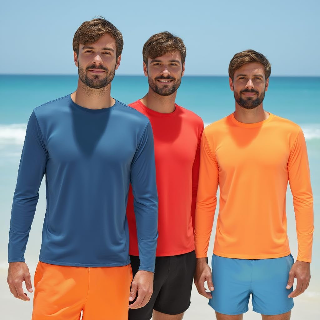 Men'S UPF 50+ Long Sleeve Sun Shirt, Quick-Dry UV Protection Rash Guard for Fishing, Hiking, Swimming