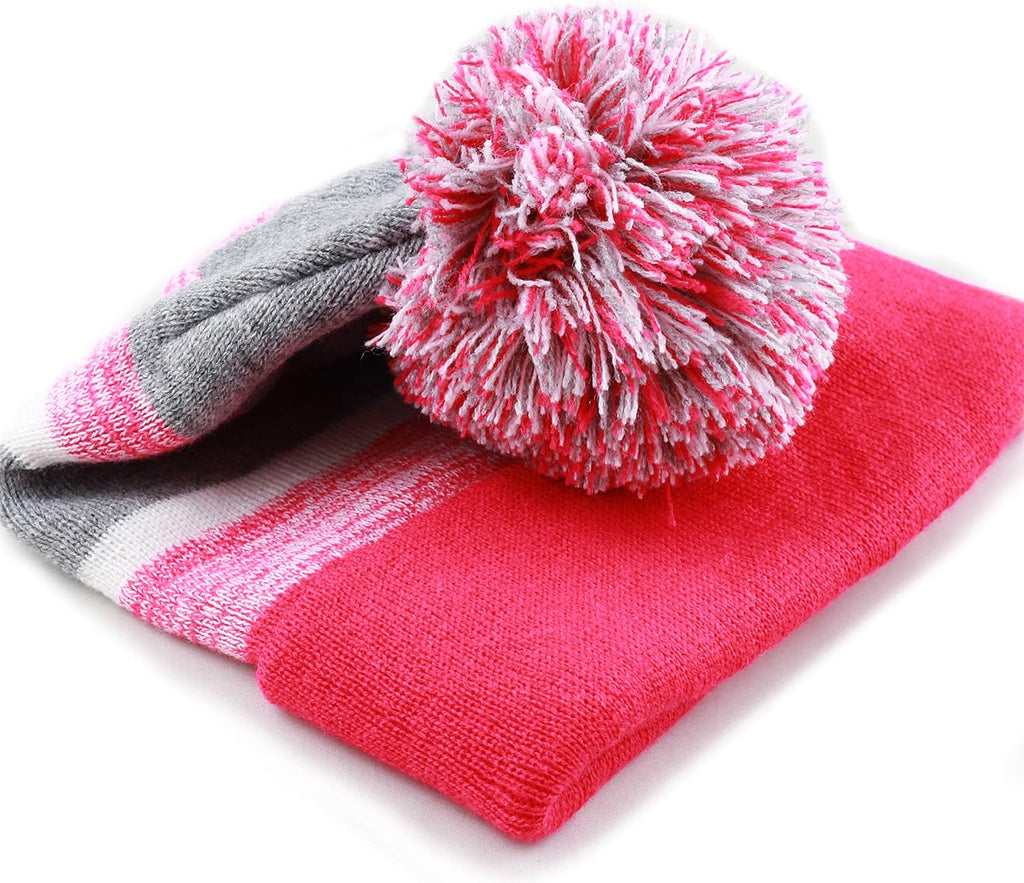 Kids Cuffed Beanie Knit Stripe Pom Winter Hat