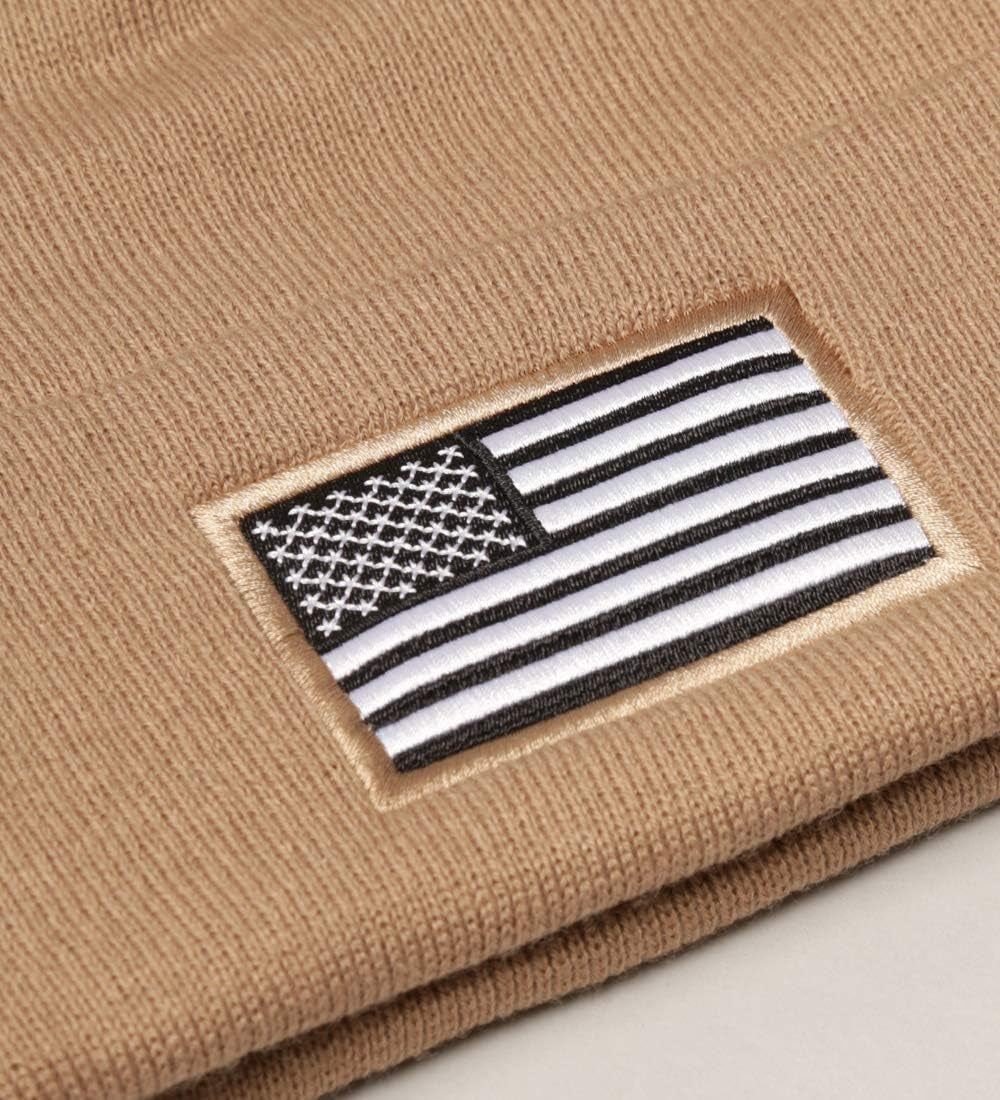 Men’S US American Flag Embroidered Folded Cuff Skull Beanie Cap – Comfortable Stretchy Warm and Cozy Winter Hat